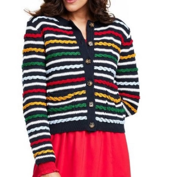 NEW❤️💙La Ligne x Target Multicolor Textured Striped Cardigan Sweater Medium - Picture 6 of 11